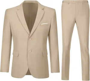 Men's Slim Fit 2 Piece Suit Set,Two Button Blazer Jacket Vest Pants Tuxedo Set for Prom Wedding and Business