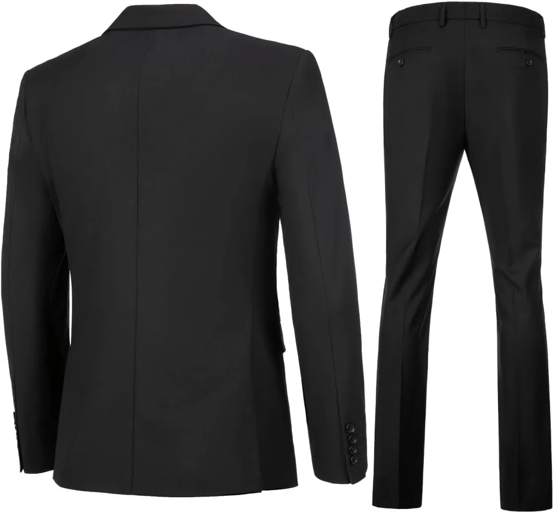 Men's Slim Fit 2 Piece Suit Set,Two Button Blazer Jacket Vest Pants Tuxedo Set for Prom Wedding and Business