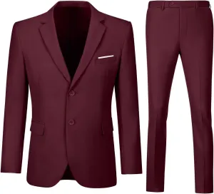 Men's Slim Fit 2 Piece Suit Set,Two Button Blazer Jacket Vest Pants Tuxedo Set for Prom Wedding and Business