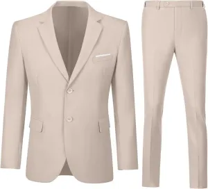 Men's Slim Fit 2 Piece Suit Set,Two Button Blazer Jacket Vest Pants Tuxedo Set for Prom Wedding and Business