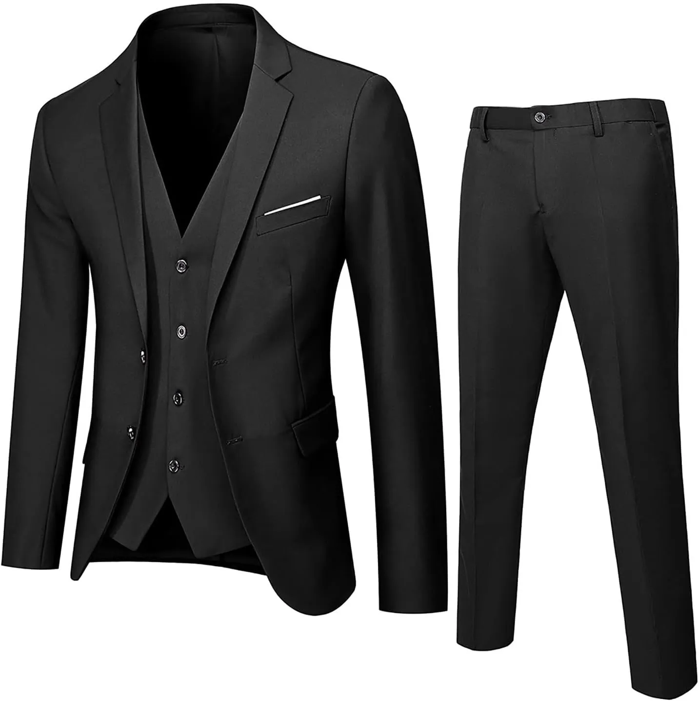 Men's Slim Fit Blue 3 Piece Suit Set - Blazer, Vest, Pants - Wedding, Business, Prom, Tuxedo Suits