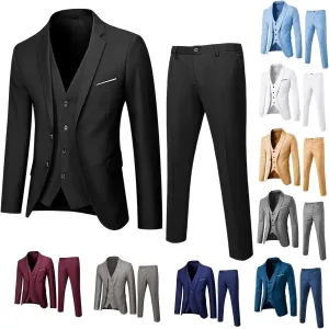 Men's Slim Fit Blue 3 Piece Suit Set - Blazer, Vest, Pants - Wedding, Business, Prom, Tuxedo Suits