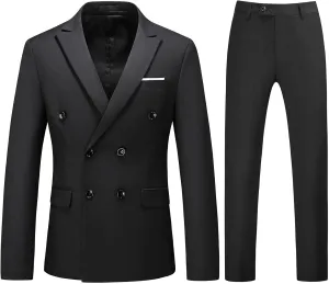 Mens Suits Slim Fit 2 Piece Double Breasted Blazer Tuxedo Suit Set for Men Casual Wedding Casual Business