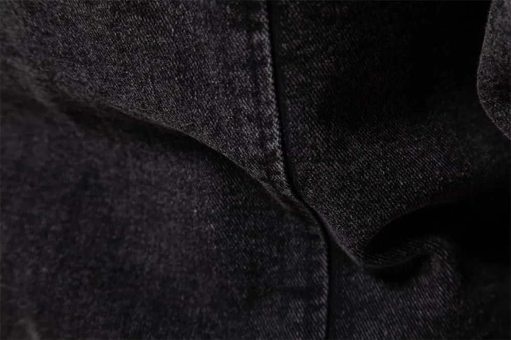 Men's Turn Down Collar Warm Fleece Thicken Denim Jacket Big Pockets Winter Jeans Coat