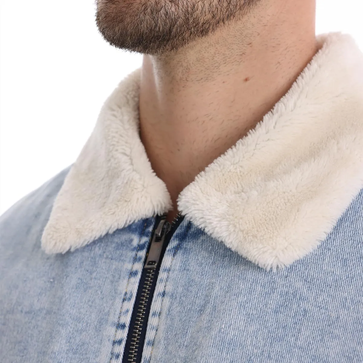 Men's Turn Down Collar Warm Fleece Thicken Denim Jacket Big Pockets Winter Jeans Coat