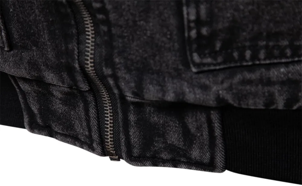 Men's Turn Down Collar Warm Fleece Thicken Denim Jacket Big Pockets Winter Jeans Coat