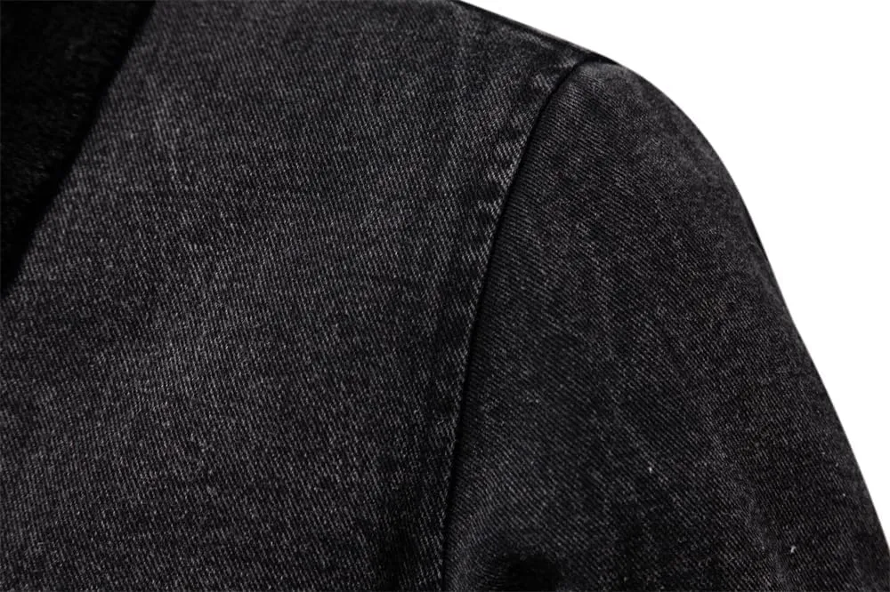 Men's Turn Down Collar Warm Fleece Thicken Denim Jacket Big Pockets Winter Jeans Coat