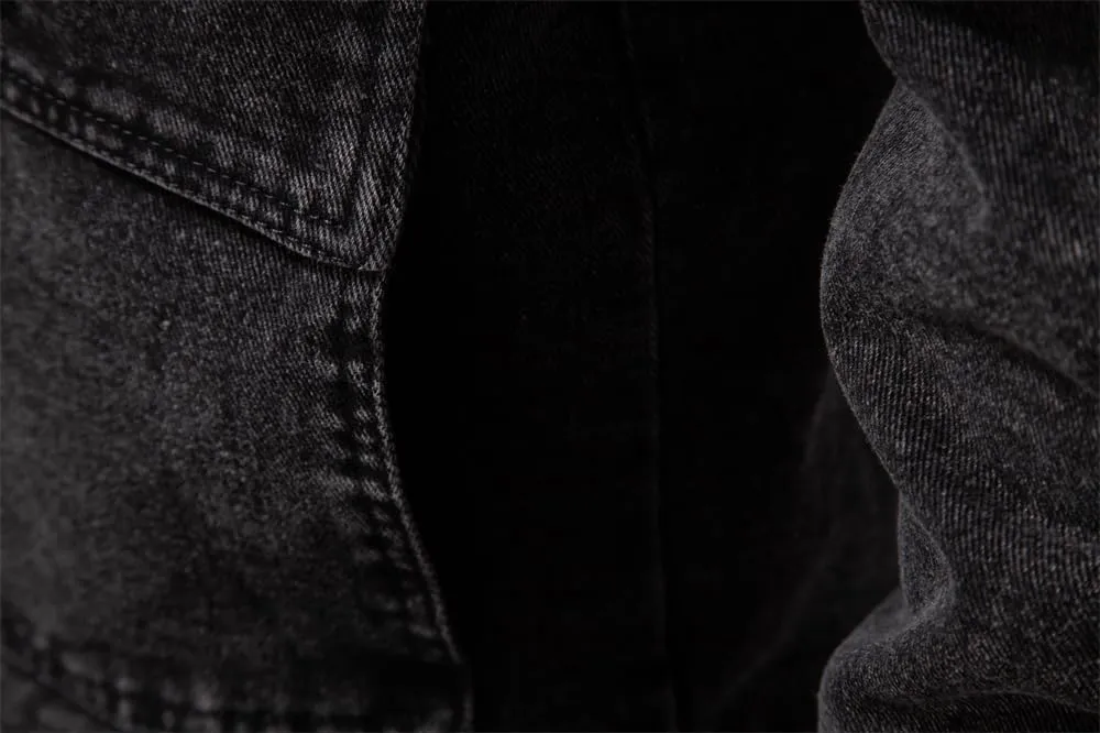 Men's Turn Down Collar Warm Fleece Thicken Denim Jacket Big Pockets Winter Jeans Coat