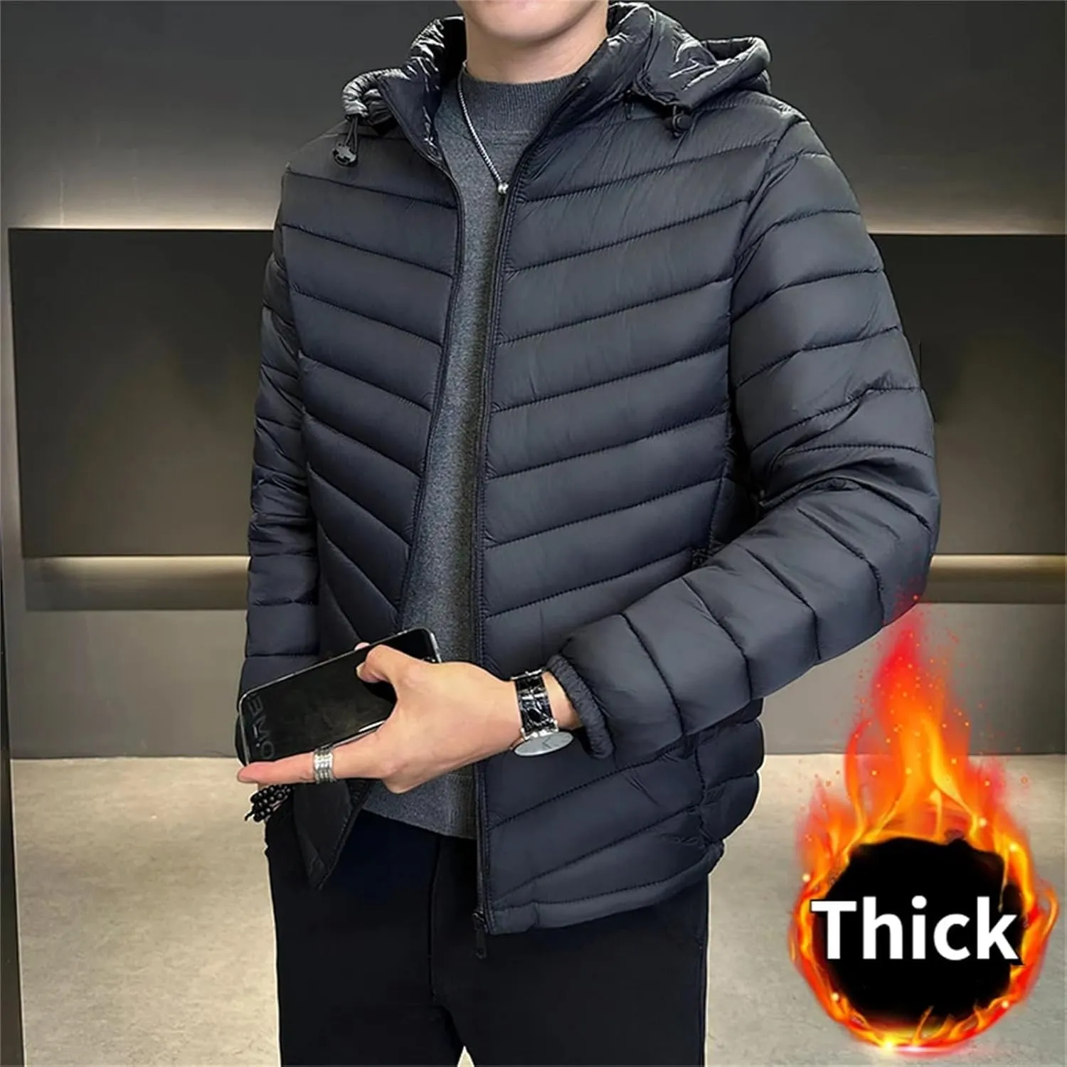 Men's Winter Puffer Jacket Men Casual Lightweight Warm Down Cotton Padded Coat Men Outdoor Hooded Coat