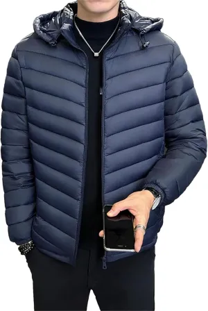 Men's Winter Puffer Jacket Men Casual Lightweight Warm Down Cotton Padded Coat Men Outdoor Hooded Coat
