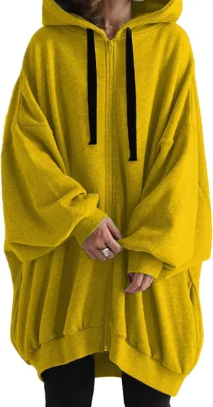 micidad Women's Oversized Hoodies Casual Long Sleeve Zip Up Hoodie Sweatshirt Fall Loose Jacket Hooded Coat