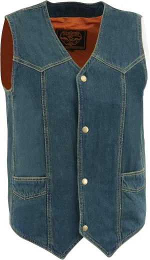 Milwaukee Leather Mens Classic Denim Snap Front Biker Vest DM1310