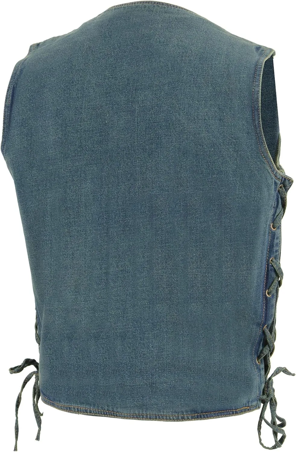 Milwaukee Leather Mens Classic Denim Snap Front Side Lace Vest DM1315