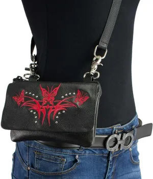 Milwaukee Leather MP8851 Women's Black and Red Leather Multi Pocket Belt Bag