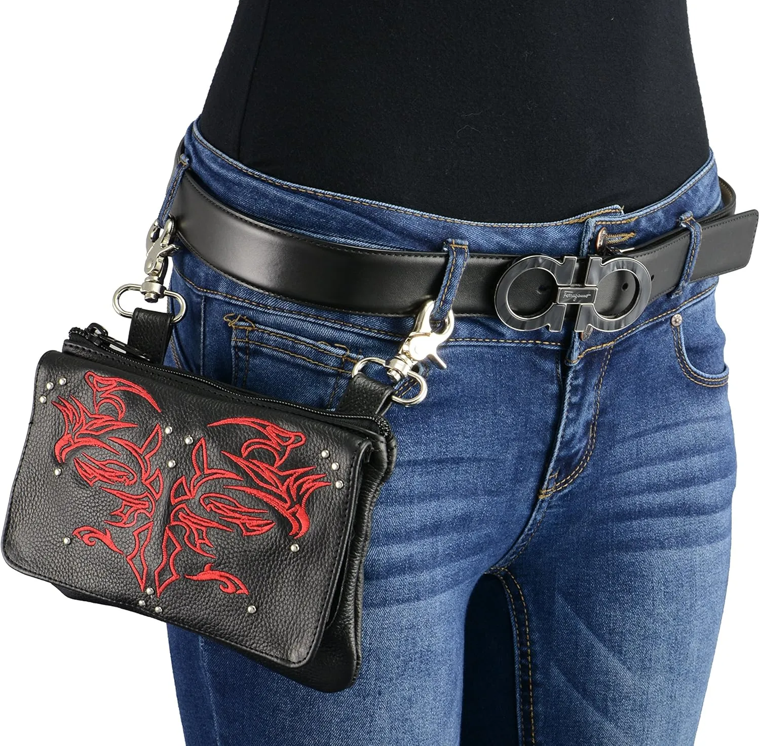 Milwaukee Leather MP8852 Women's Black Leather Multi Pocket Belt Bag