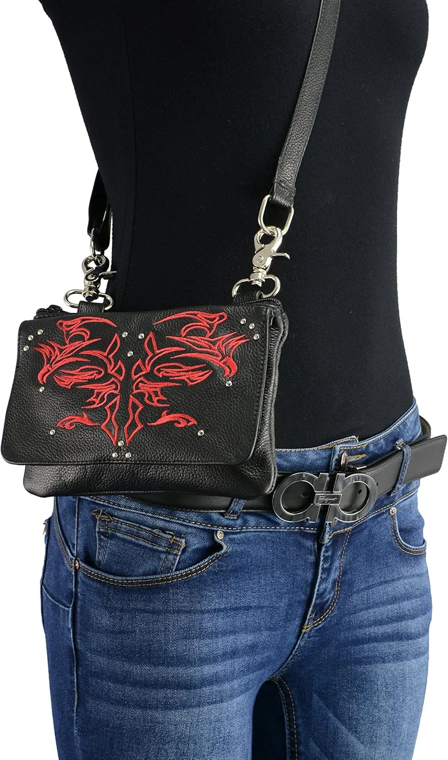 Milwaukee Leather MP8852 Women's Black Leather Multi Pocket Belt Bag
