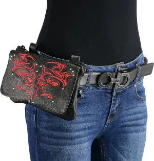Milwaukee Leather MP8852 Women's Black Leather Multi Pocket Belt Bag