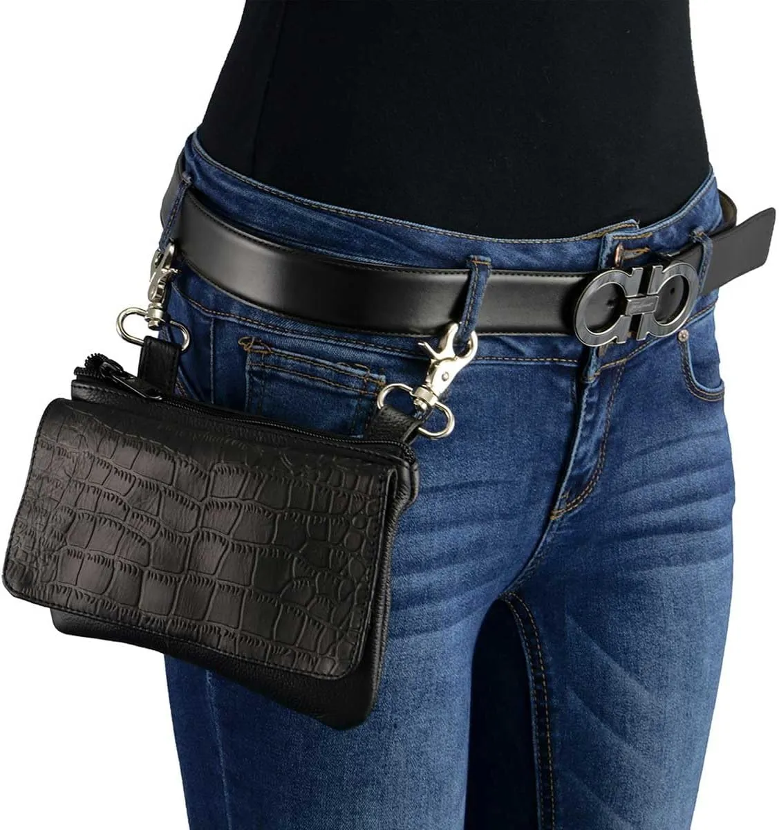 Milwaukee Leather MP8854 Women's Black Leather Multi Pocket Belt Bag - One Size