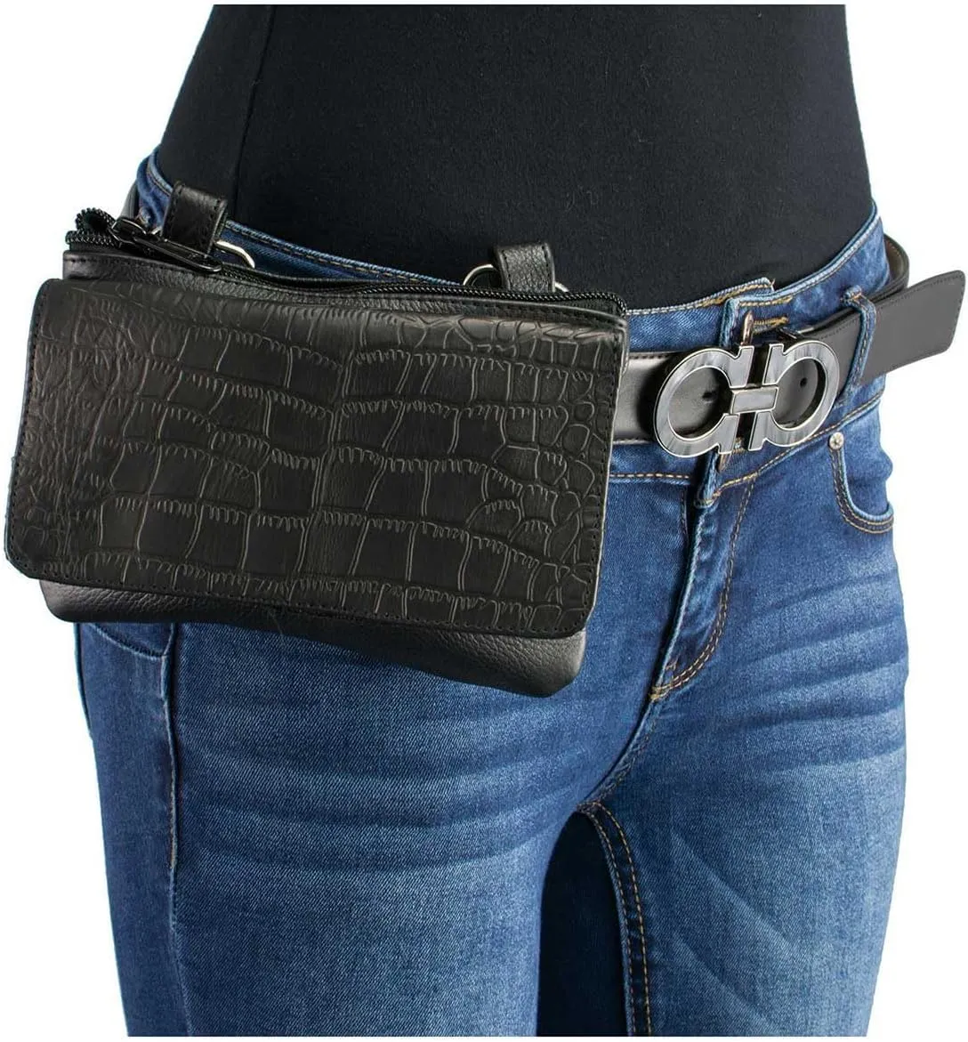 Milwaukee Leather MP8854 Women's Black Leather Multi Pocket Belt Bag - One Size