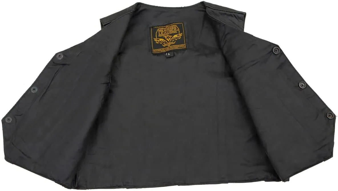 Milwaukee Leather SH2011 Kids Black Classic Three Snap Leather Vest