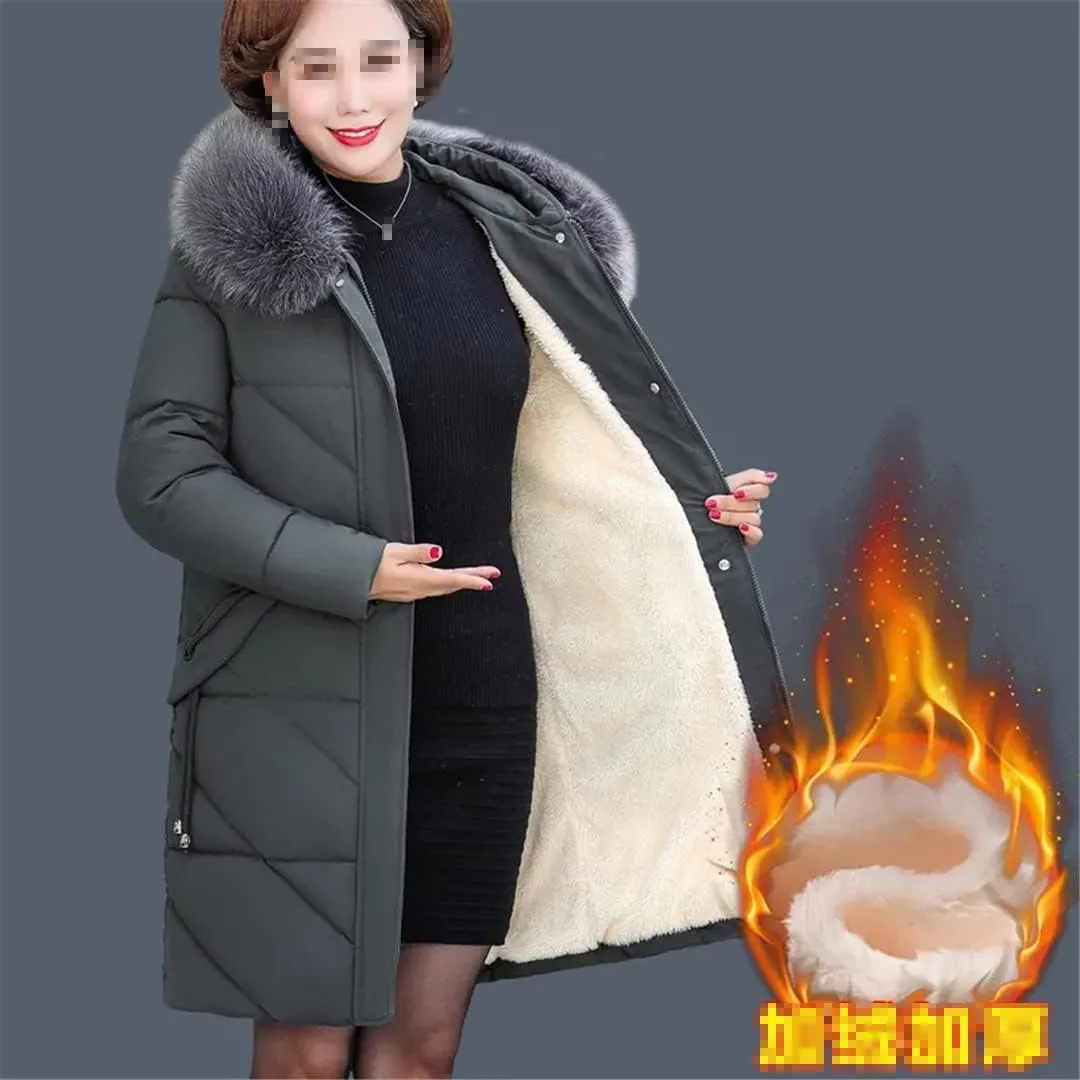 Mother Down Cotton-Padded Jacket Women's Winter Coat With Hooded Warm Thickening Long Parkas