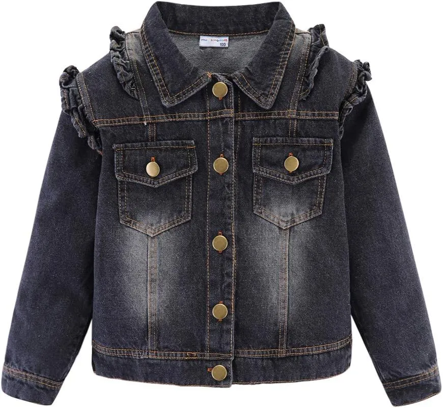 Mud Kingdom Toddler Little Girls Denim Jacket with Tulle Turn-down Collar Fashion Spring Autumn