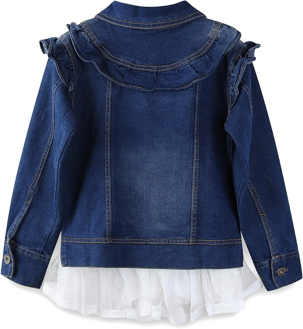 Mud Kingdom Toddler Little Girls Denim Jacket with Tulle Turn-down Collar Fashion Spring Autumn