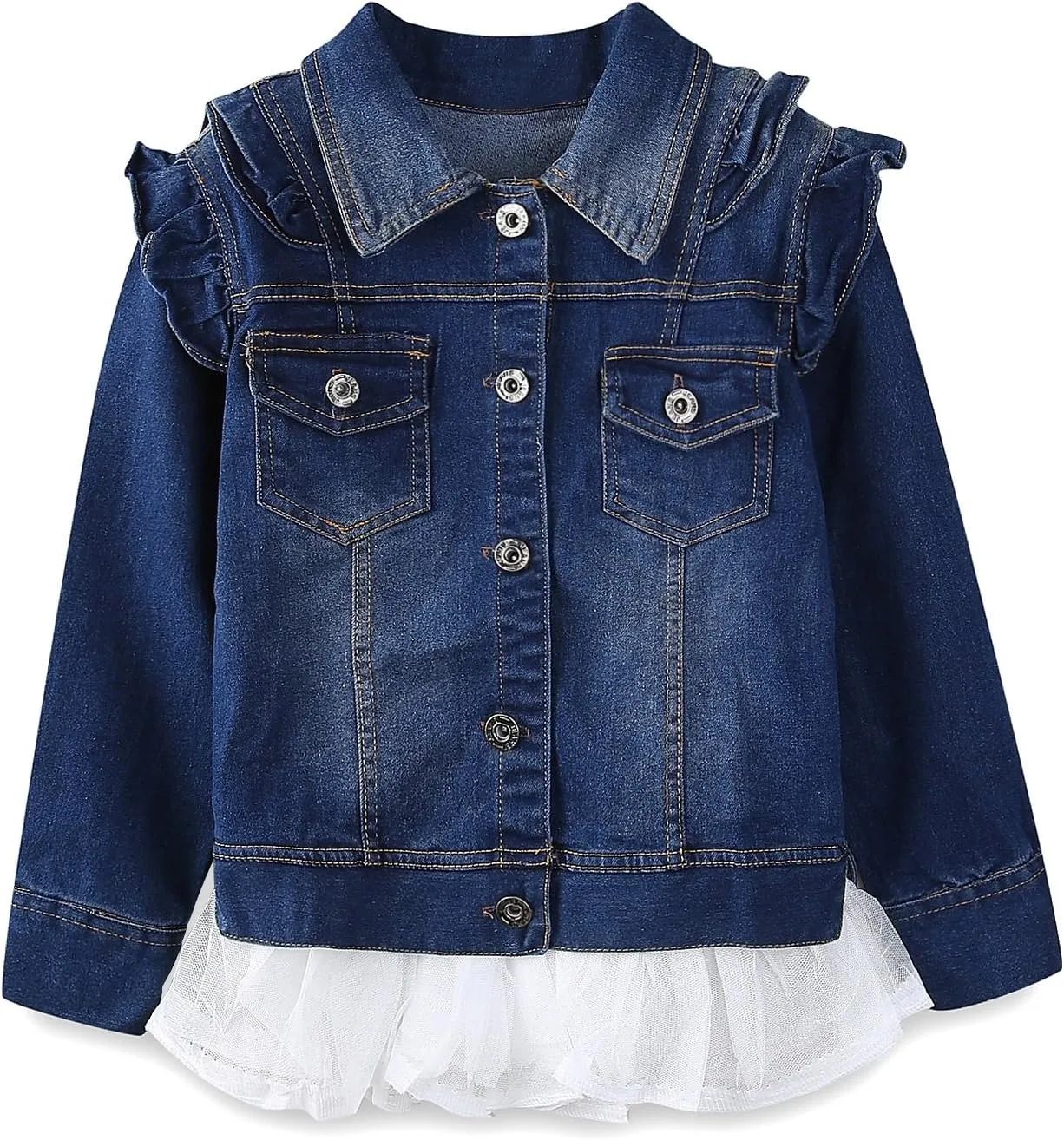 Mud Kingdom Toddler Little Girls Denim Jacket with Tulle Turn-down Collar Fashion Spring Autumn