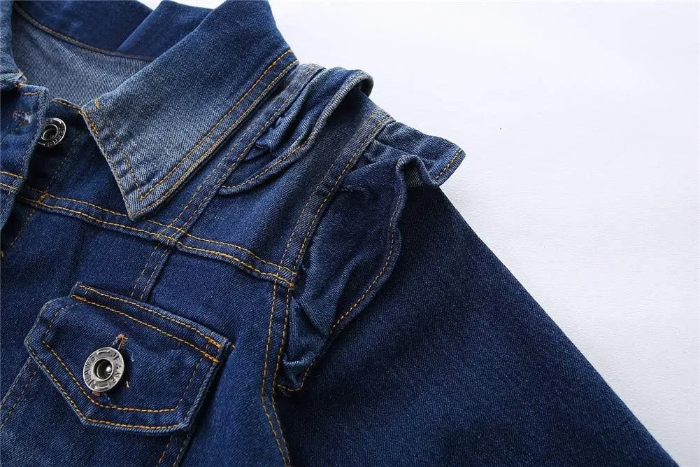 Mud Kingdom Toddler Little Girls Denim Jacket with Tulle Turn-down Collar Fashion Spring Autumn