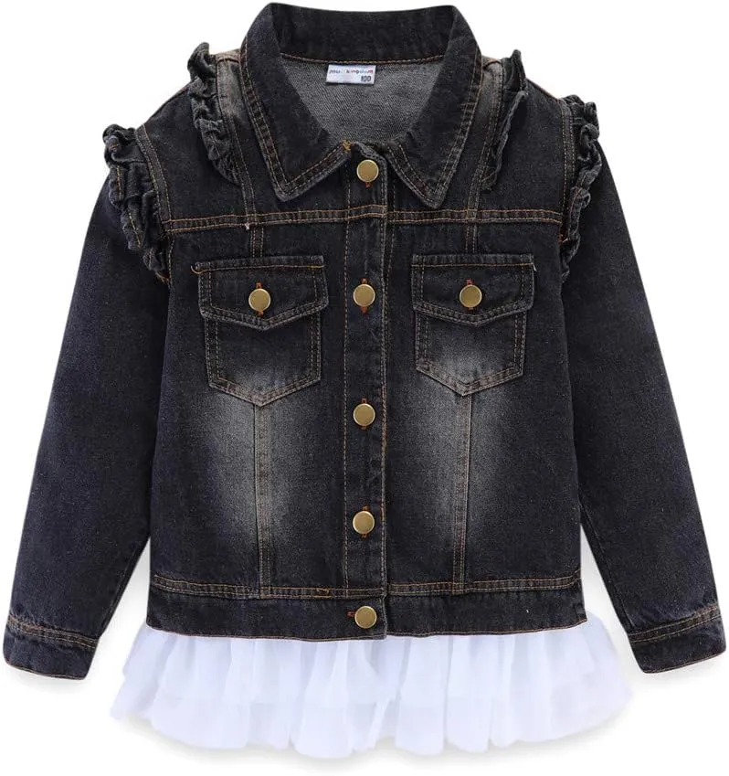 Mud Kingdom Toddler Little Girls Denim Jacket with Tulle Turn-down Collar Fashion Spring Autumn