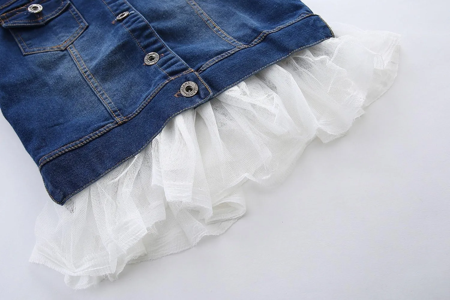 Mud Kingdom Toddler Little Girls Denim Jacket with Tulle Turn-down Collar Fashion Spring Autumn