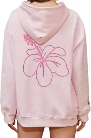 Muineobuka Women Y2k Preppy Sweatshirts Long Sleeve Back Floral Embroidery Print Oversized Hooded Sweatshirts