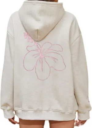 Muineobuka Women Y2k Preppy Sweatshirts Long Sleeve Back Floral Embroidery Print Oversized Hooded Sweatshirts