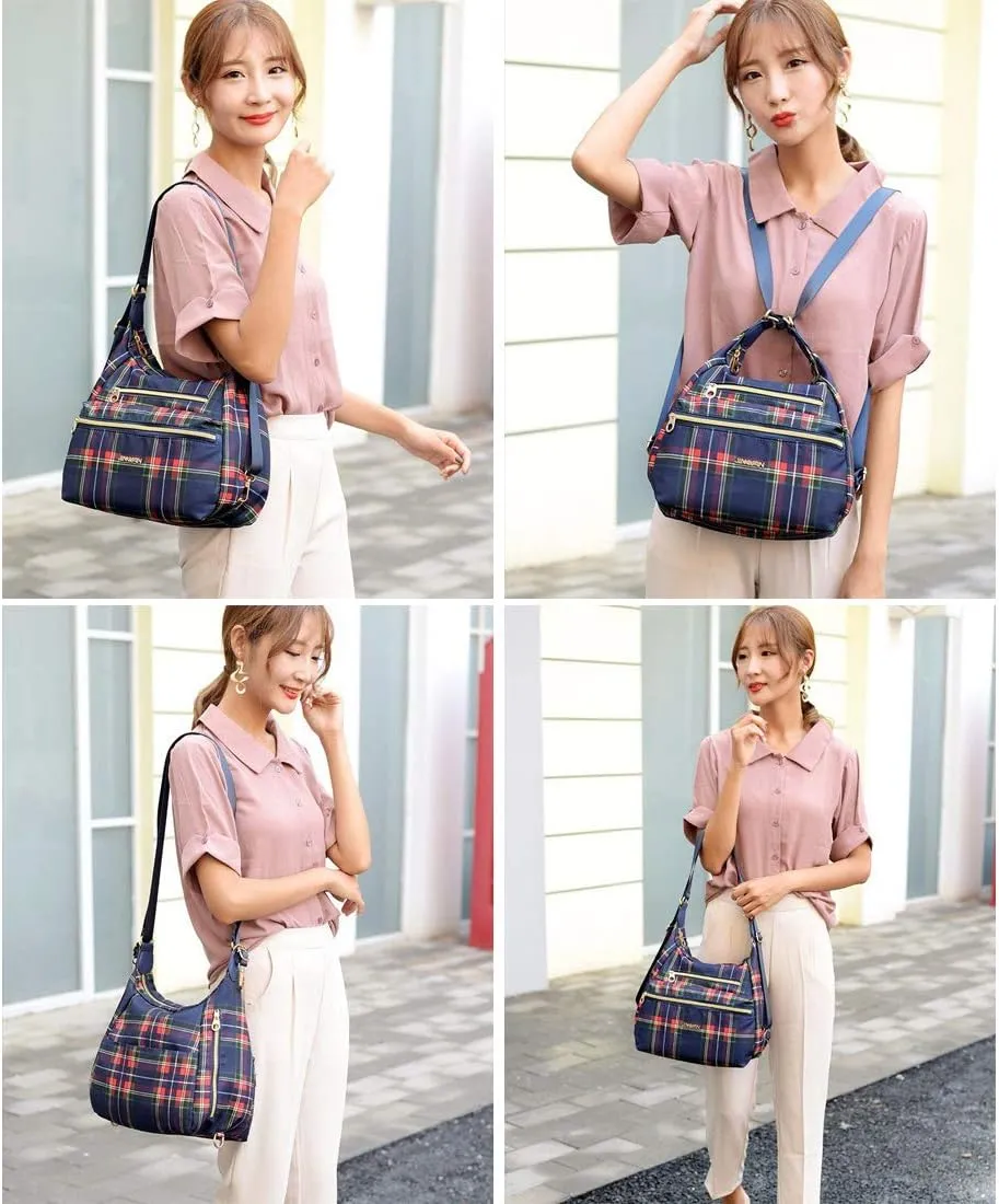 Multi-Pocket Crossbody Bag for Women Convertible Nylon Shoulder Bag Travel Backpack Purse