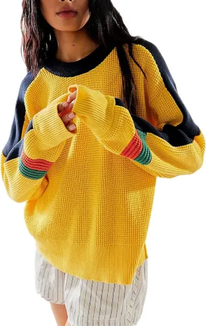 Mxiqqpltky Crew Neck Sweatshirts for Women Fall Long Sleeve Color Block Oversized Pullover Sweatshirts Y2k Tops Streetwear