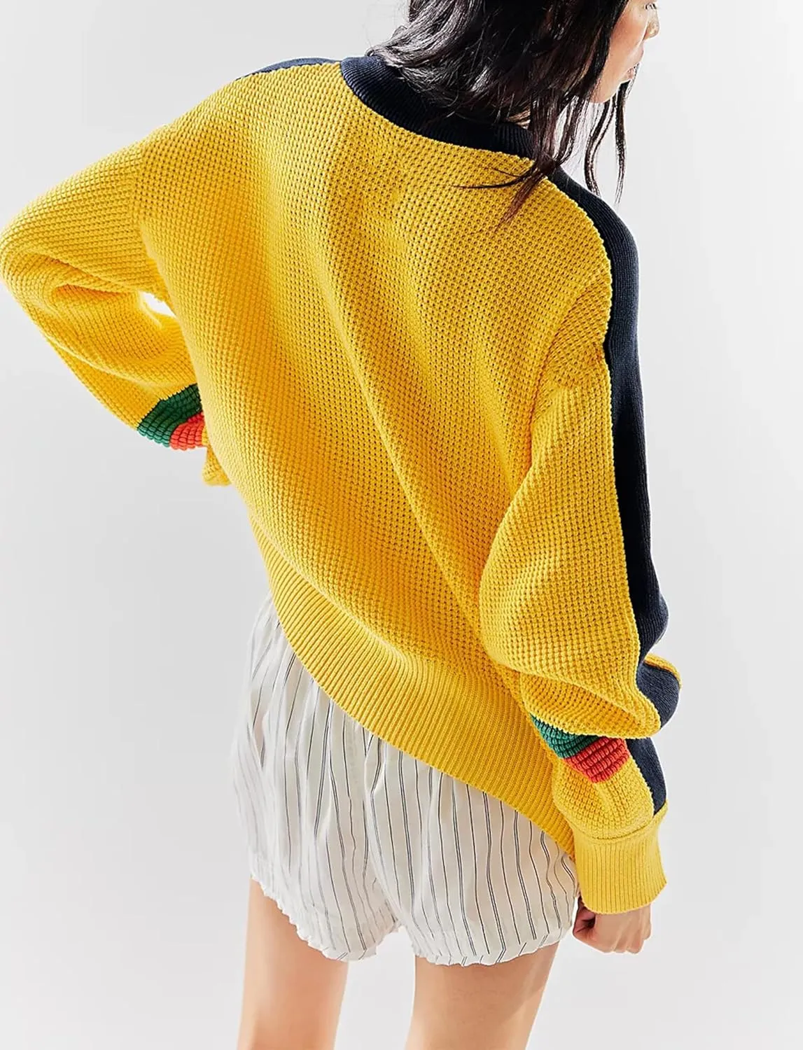 Mxiqqpltky Crew Neck Sweatshirts for Women Fall Long Sleeve Color Block Oversized Pullover Sweatshirts Y2k Tops Streetwear