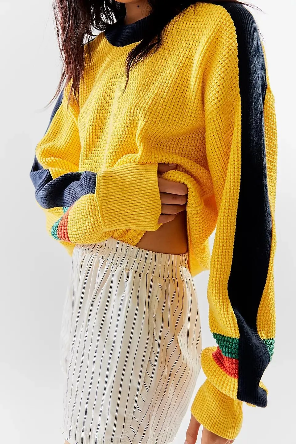 Mxiqqpltky Crew Neck Sweatshirts for Women Fall Long Sleeve Color Block Oversized Pullover Sweatshirts Y2k Tops Streetwear