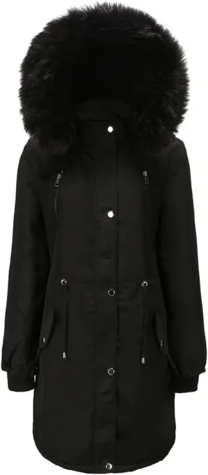 NALoRa Women'S Mid-Length Hooded Removable Winter Warm Padded Coat Cotton Jacket