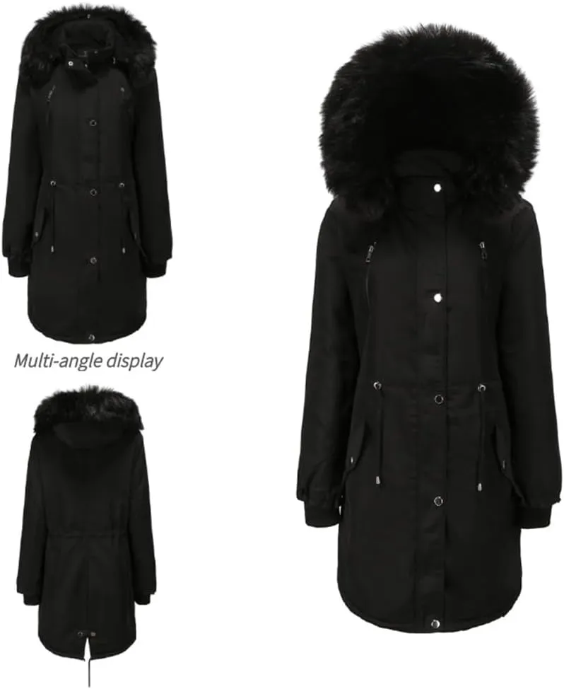 NALoRa Women'S Mid-Length Hooded Removable Winter Warm Padded Coat Cotton Jacket