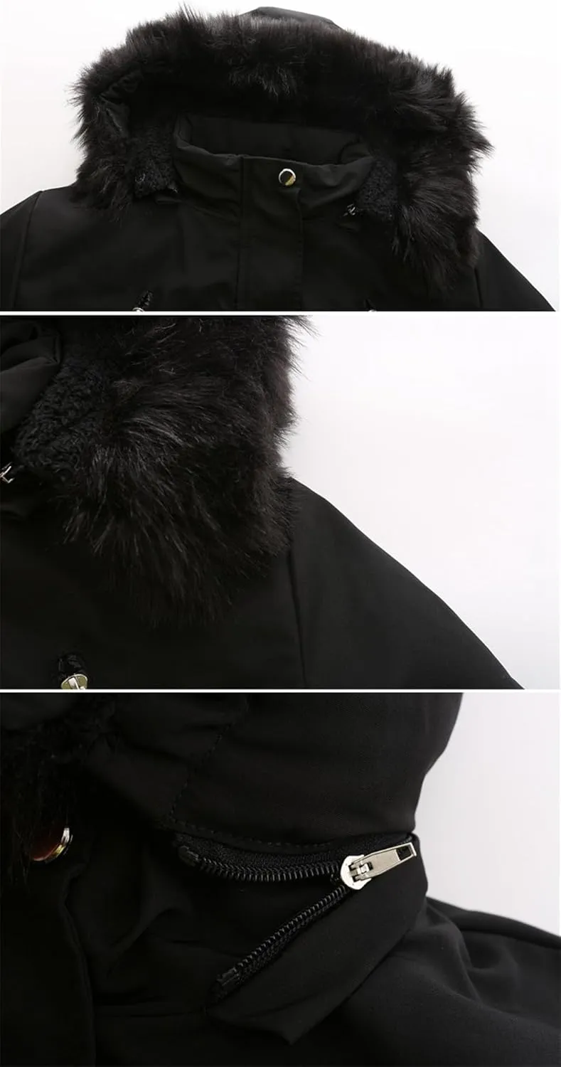 NALoRa Women'S Mid-Length Hooded Removable Winter Warm Padded Coat Cotton Jacket