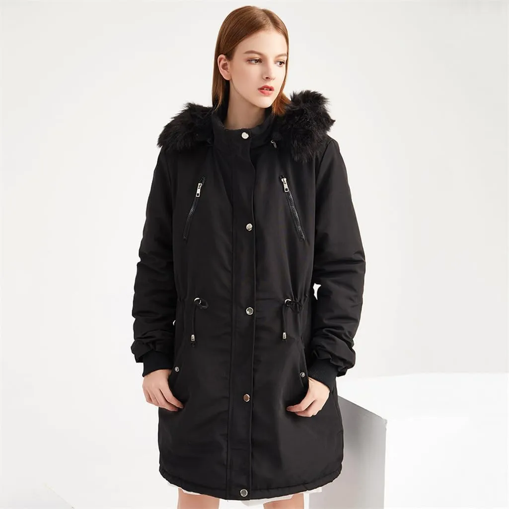 NALoRa Women'S Mid-Length Hooded Removable Winter Warm Padded Coat Cotton Jacket