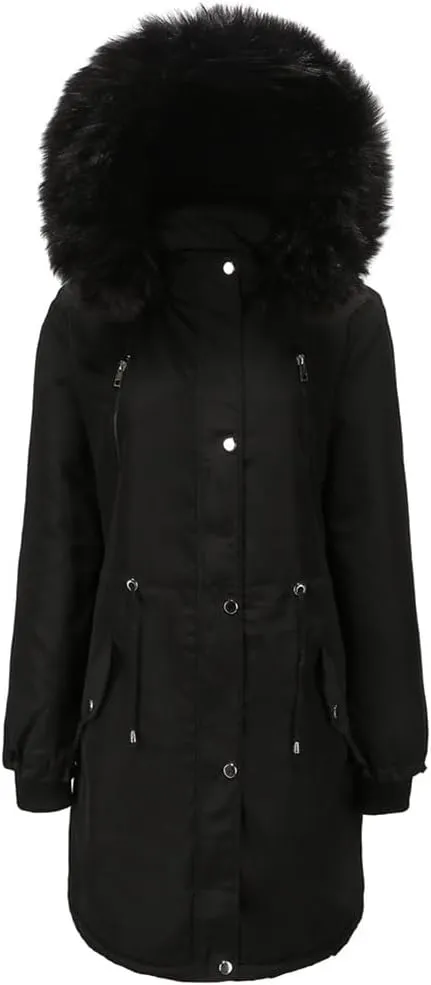 NALoRa Women'S Mid-Length Hooded Removable Winter Warm Padded Coat Cotton Jacket