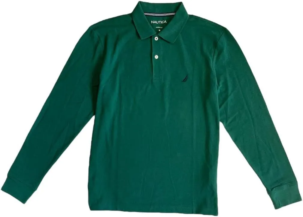 Nautica Mens Classic Fit Long Sleeve Polo Shirt (M, Tidal Green)