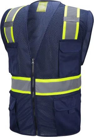 Navy Two Tones Safety Vest,With Multi-Pocket Tool
