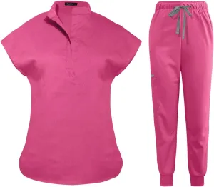niaahinn Scrubs Set for Women Nurse Uniform Jogger Suit Stretch Top & Pants with Multi Pocket for Nurse Esthetician Workwear