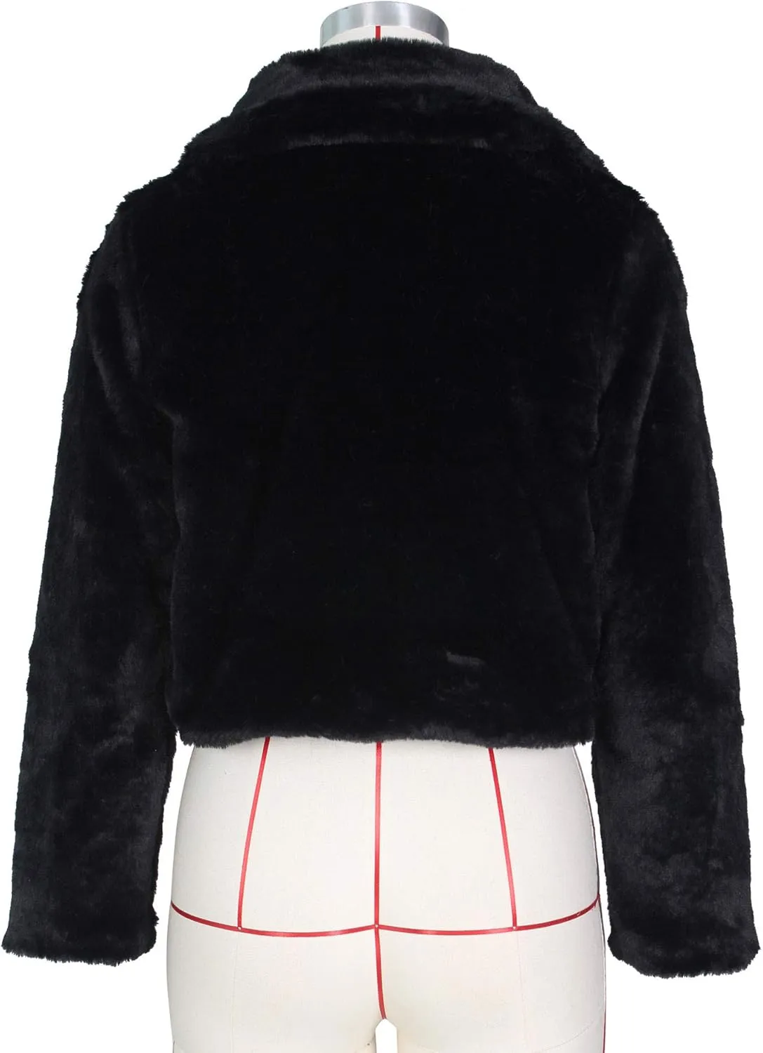 Nihsatin Womens Solid Cropped Long Sleeve Shaggy Jacket Lapel Faux Fur Coat Outwear Warm Winter