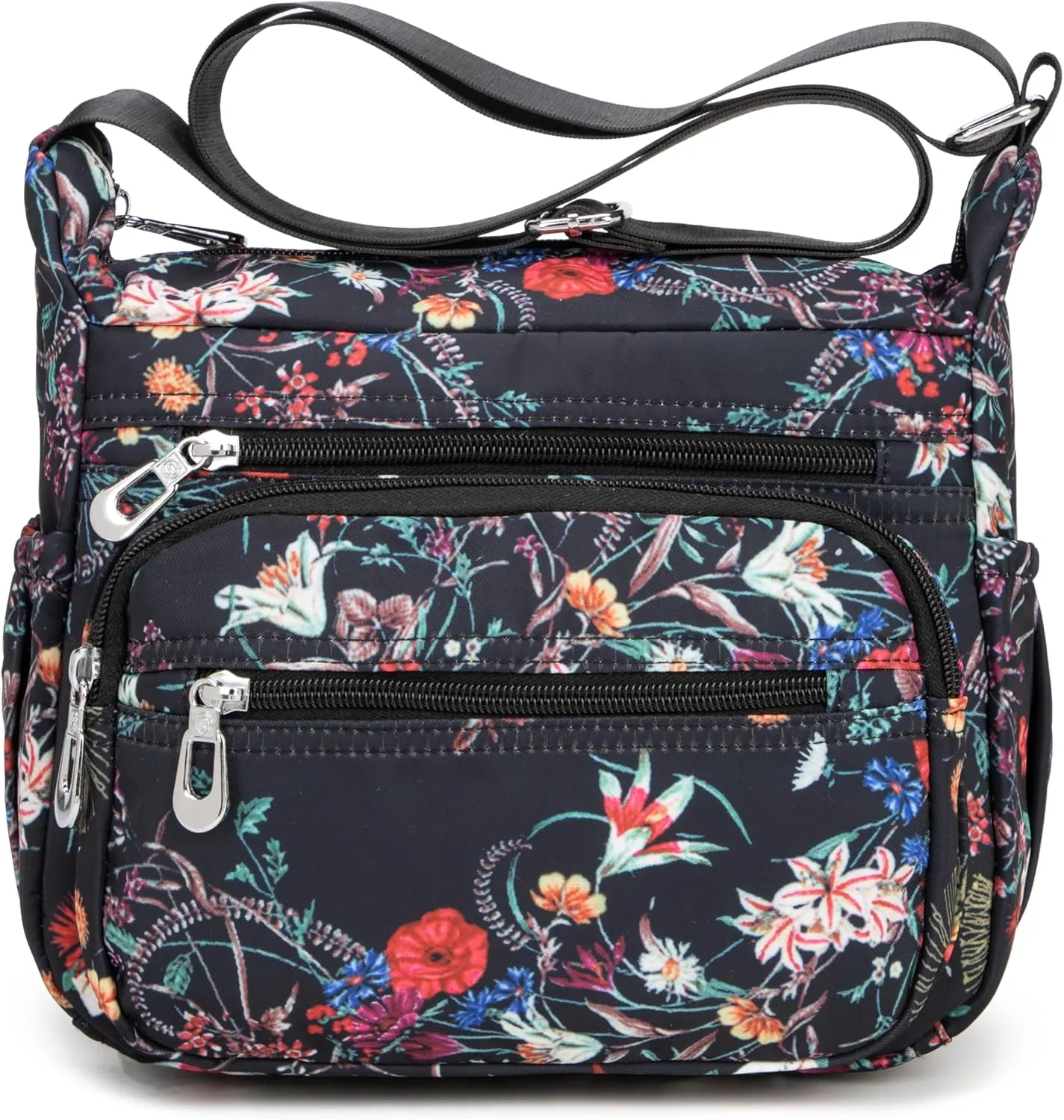 Nylon Floral Multi-Pocket Crossbody Purse Bags for Women Travel Shoulder Bag