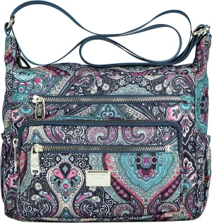 Nylon Floral Multi-Pocket Crossbody Purse Bags for Women Travel Shoulder Bag