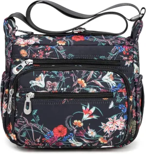 Nylon Floral Multi-Pocket Crossbody Purse Bags for Women Travel Shoulder Bag