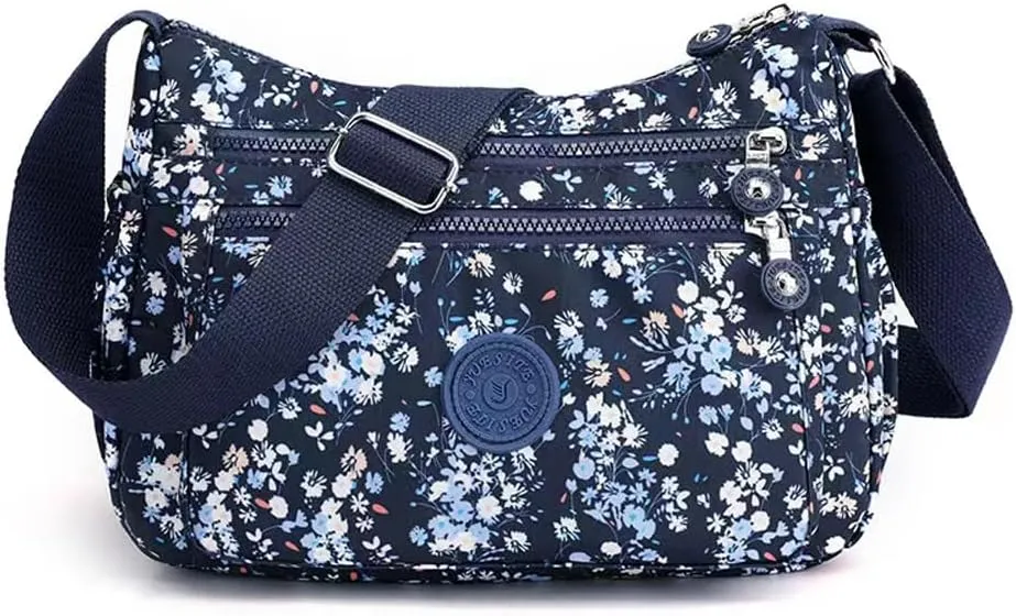 Nylon Floral Multi-Pocket Crossbody Purse Bags for Women Travel Shoulder Bag